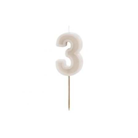 Geburtstagskerze Zahl 3 ,beige, 6 cm