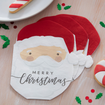 16 Papier Servietten - Santa Shaped