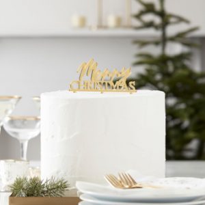 Cake Topper - Merry Christmas - Gold Acrylic