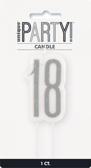 Kerze "18" silber Glitzer
