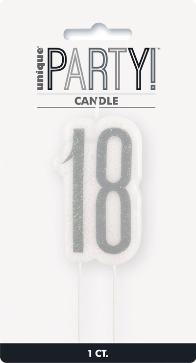 Kerze "18" silber Glitzer