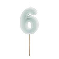 Geburtstagskerze Zahl 6, hellem Mint, 6 cm