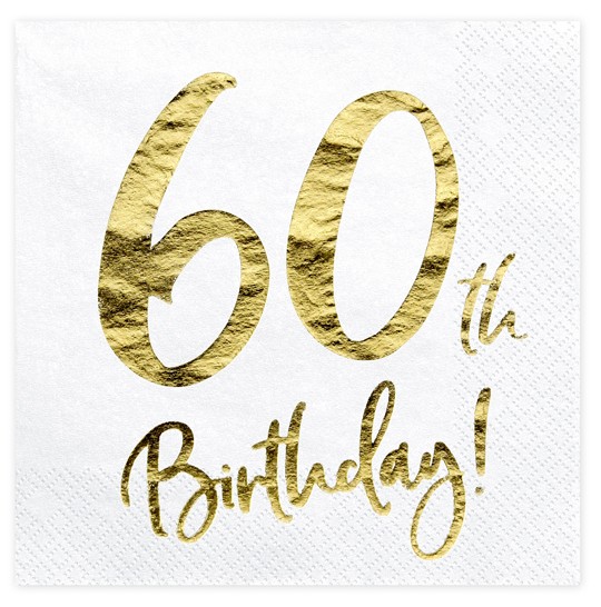20xServietten 60th Birthday weiß gold 33x33cm 3lagig
