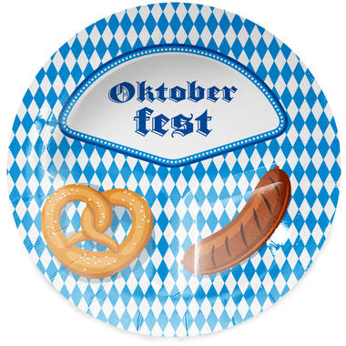 Oktober Bierfest Bierkrug Einwegteller 23 cm - 8 Stück