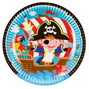 8 Teller Pirat rund Papier 23 cm