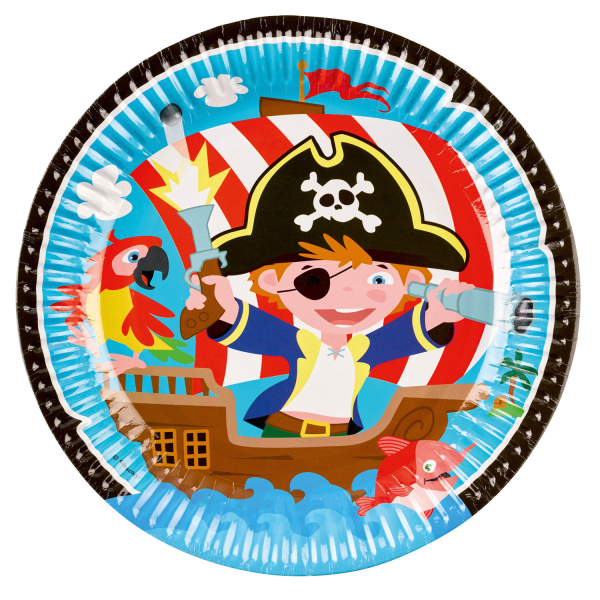 8 Teller Pirat rund Papier 23 cm