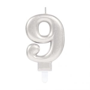 Zahlenkerze 9 Sparkling Celebrations Silber 8cm