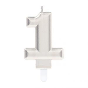 Zahlenkerze 1 Sparkling Celebrations Silber 8cm