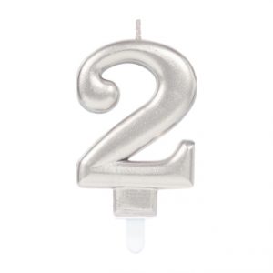 Zahlenkerze 2 Sparkling Celebrations Silber 8cm