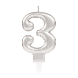 Zahlenkerze 3 Sparkling Celebrations Silber 8cm