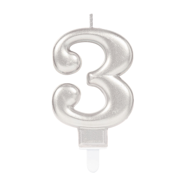Zahlenkerze 3 Sparkling Celebrations Silber 8cm