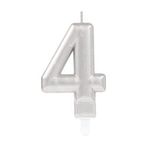 Zahlenkerze 4 Sparkling Celebrations Silber 8cm