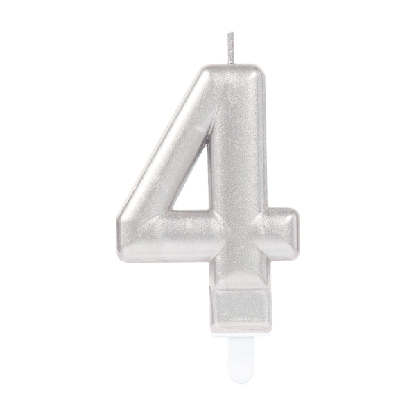 Zahlenkerze 4 Sparkling Celebrations Silber 8cm