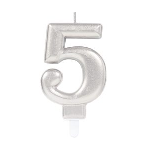 Zahlenkerze 5 Sparkling Celebrations Silber 8cm
