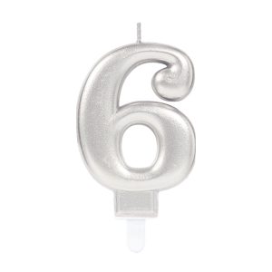 Zahlenkerze 6 Sparkling Celebrations Silber 8cm