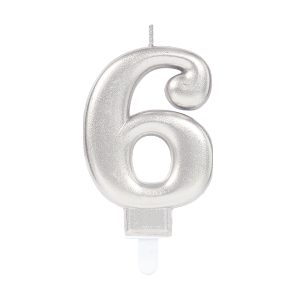 Zahlenkerze 6 Sparkling Celebrations Silber 8cm