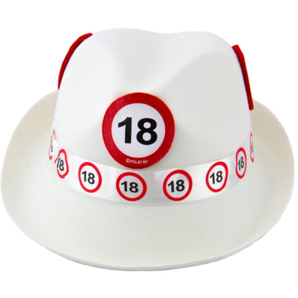 18. Geburtstag weißer Filzhut mit Verkehrsschild