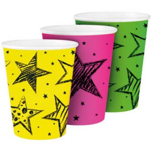 Neon Party Trinkbecher 250 ml - 6 Stück