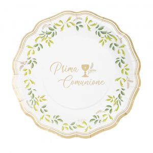 8 Teller " Prima Comunione " 21cm Gold/Grün