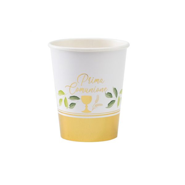 8 Becher " Prima Comunione " Gold/Grün
