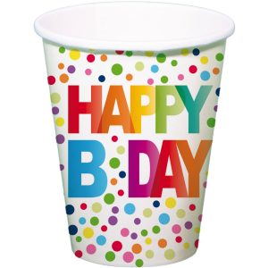 Geburtstag Trinkbecher mit Punkten 250 ml - 8 Stück