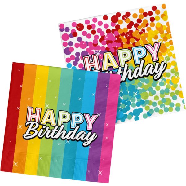 65822 Servietten Rainbow Bday 33x33 cm - 20 Stück
