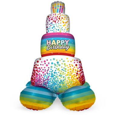 65838 Stehender Folienballon Kuchen Rainbow Bday - 72 cm
