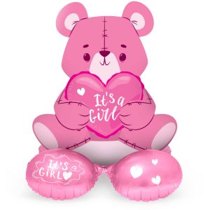 Stehender Folienballon Bär 'It's a Girl' Rosa - 61 cm