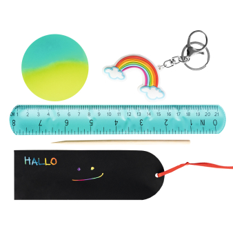 6748631-9917049-2-3-338 Partygeschenke-Set Schulstart Plastik 4 Teilig