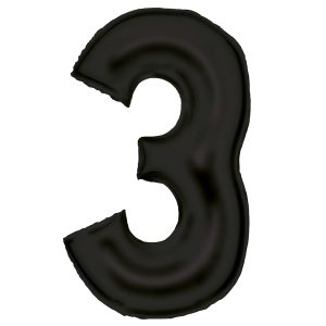 Folienballon - SuperShape "3" Silk Lustres schwarz 86cm