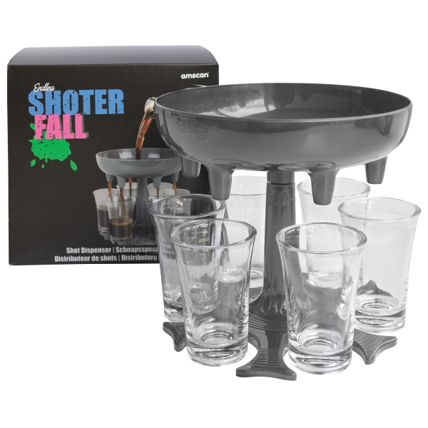 Trinkspiel Shot Dispenser mit 1 Trinkspender und 6 Becher Plastik