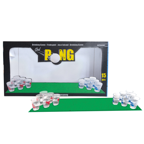 Trinkspiel Shot Pong mit 1 Unterlage und 12 Gläser und 2 Bällen Plastik