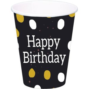 Trinkbecher Glossy Black 'Happy Birthday' 250ml - 8 Stück
