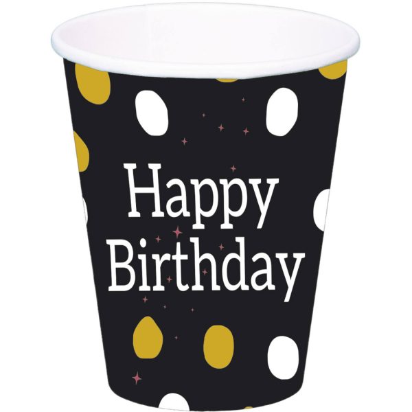 68001 Trinkbecher Glossy Black 'Happy Birthday' 250ml - 8 Stück