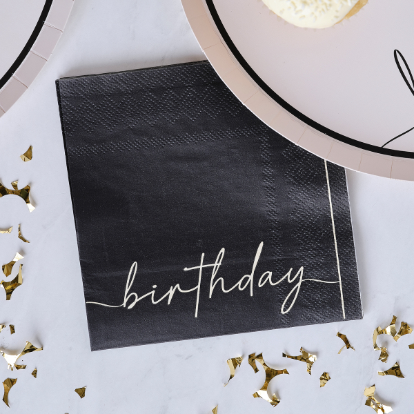 16 Cocktail Napkin - Birthday - Black and Nude