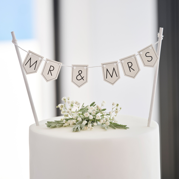 6811805-bw_438-2-3-600 Cake Topper - Mr & Mrs Bunting - Black & White
