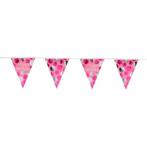 Wimpelkette Glossy Pink 'Happy Birthday' - 4 Meter
