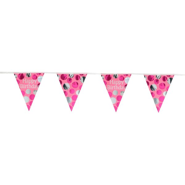 Wimpelkette Glossy Pink 'Happy Birthday' - 4 Meter