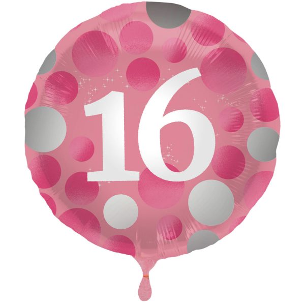 Folienballon Glossy Pink 16 Jahre - 45cm
