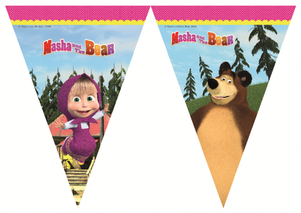 Mascha und der Bär Plastik Fahnenbanner / Wimpelkette 2,3m