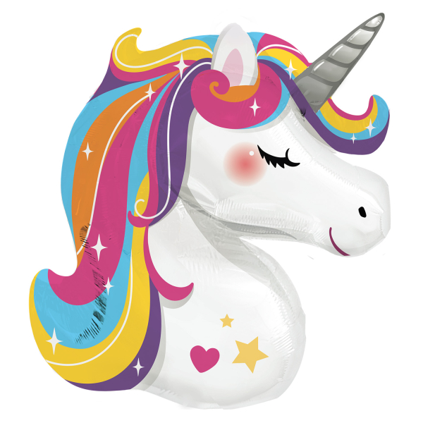 Large Shape Bright Rainbow Unicorn Folienballon 70 cm x 78 cm