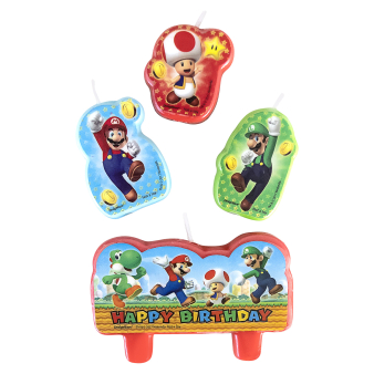 4 Figurenkerzen Super Mario Wachs / Plastik