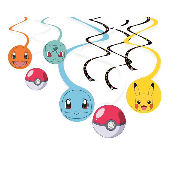 6 Deko-Spiralen Pokémon Papier 60 cm, 40 cm