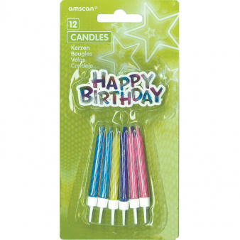 Kerzen bunt "Happy Birthday" mit Halter
