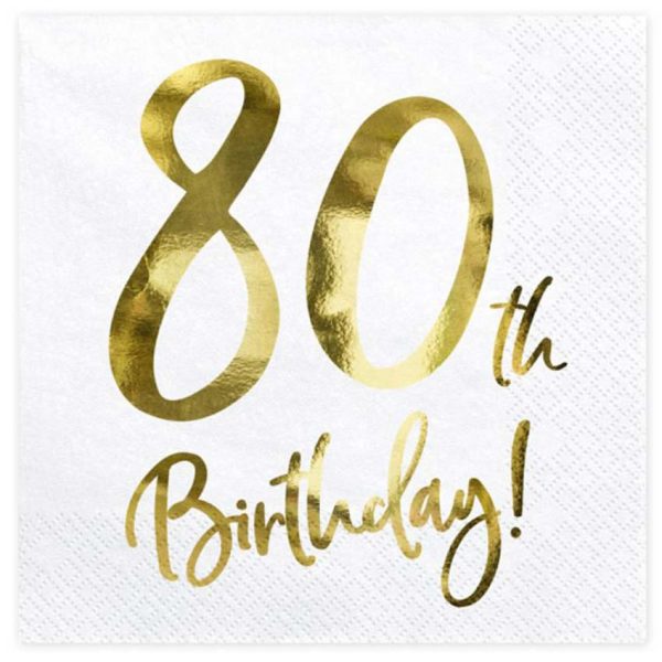 20xServietten 80th Birthday weiß gold 33x33cm 3lagig