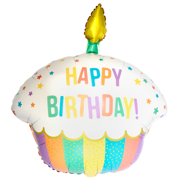 Large Shape Rainbow Birthday Cupcake Folienballon 58 cm x 66 cm