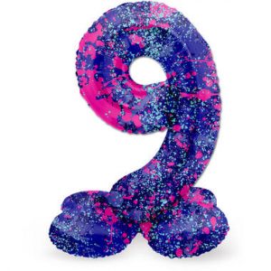 Stehender Folienballon Ziffer / Zahl 9 Paint Splash - 41 cm