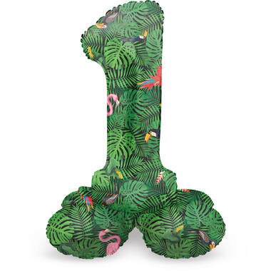 8714572639415 Stehender Folienballon Ziffer / Zahl 1 Jungle Vibe - 72 cm