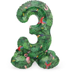 Stehender Folienballon Ziffer / Zahl 3 Jungle Vibe - 72 cm