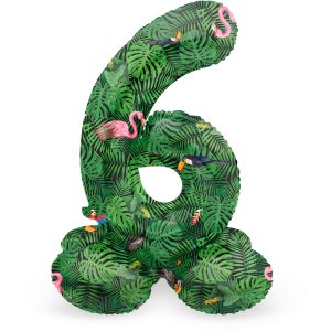 Stehender Folienballon Ziffer / Zahl 6 Jungle Vibe - 72 cm